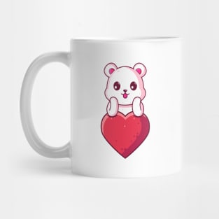 Cute Polar Bear with big love. Gift for valentine's day with cute animal character illustration. Mug